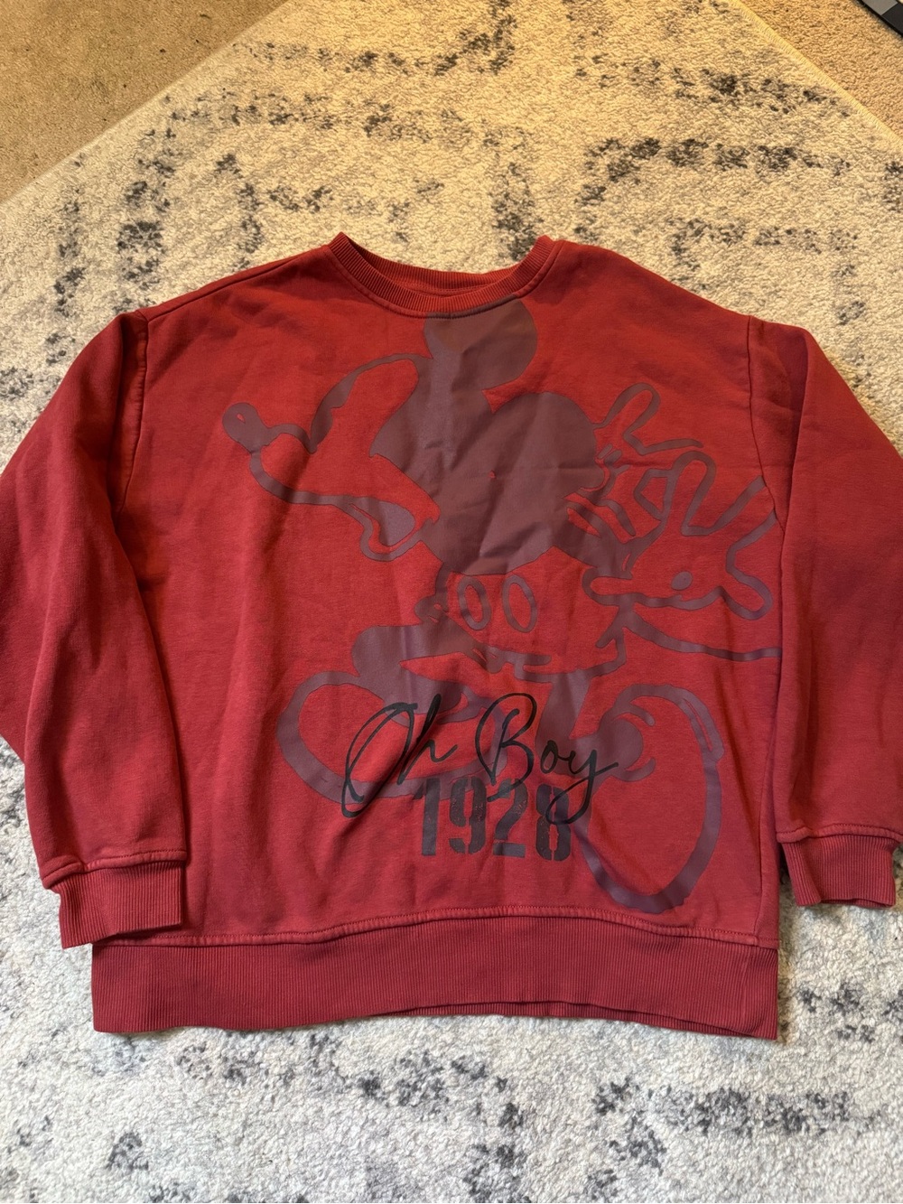 Disney Mikey Mouse Oh Boy 1928 Vintage Red Crewneck Sweatshirt